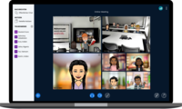 Digital erzeugter Screenshot eines Videokonferenz-Tools, in dem künstliche Gesichter als Teilnehmer*innen eines Online-Meetings dargestellt sind