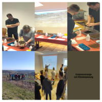 Collage aus Fotos einer Weinbergsbegehung und gemeinsamer Auswertung in einem Raum – im Kontext der Erosionsvorsorge