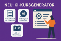 Werbeplakat für einen neuen KI-Kursgenerator zur automatisierten Erstellung digitaler Lernangebote