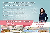Flyer zu einem Themenabend mit Fokus auf Nachhaltigkeit und Geld, mit Bild einer Frau und Geld